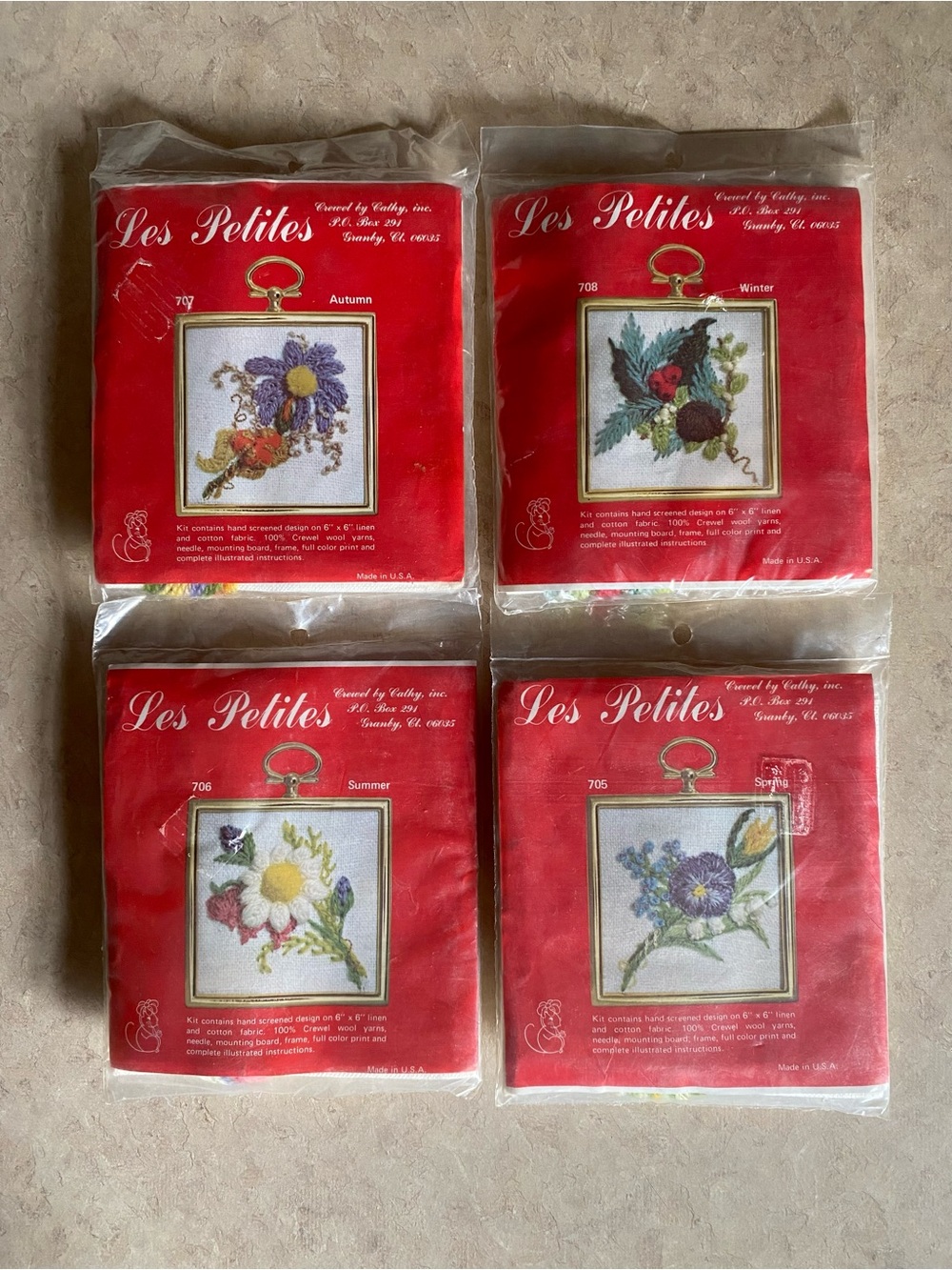 New VTG Les Petites Winter, Summer, Autumn & Spring Needlepoint Embroidery Kits